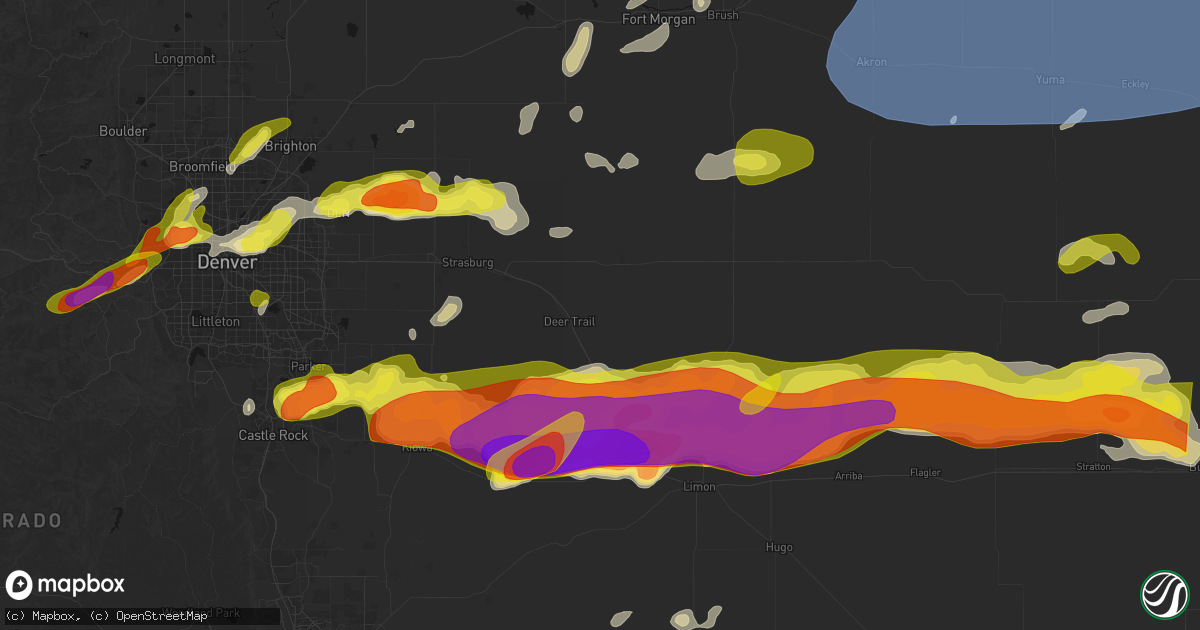 Hail map in Deer Trail, CO on June 8, 2026