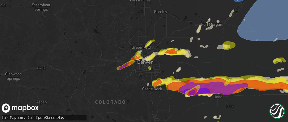 Hail map in Denver, CO on June 8, 2026
