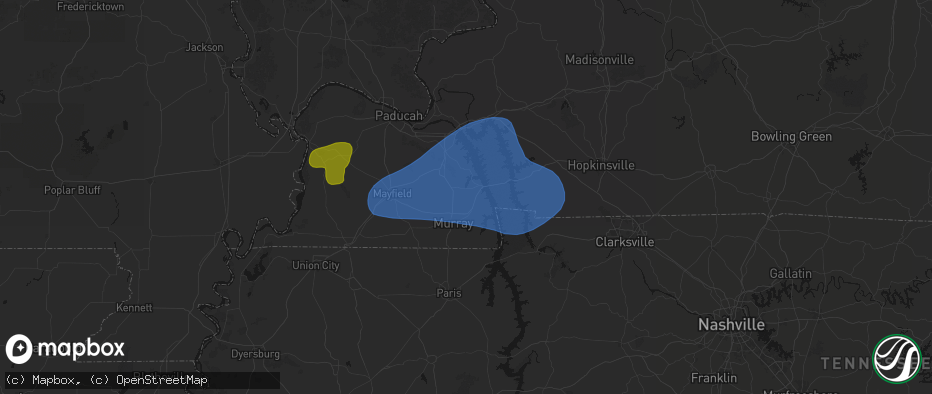 Hail map in Dexter, KY on June 8, 2026