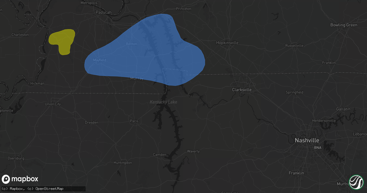 Hail map in Dover, TN on June 8, 2026