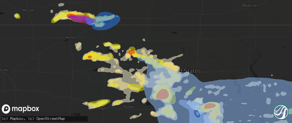 Hail map in Downs, KS on June 8, 2026