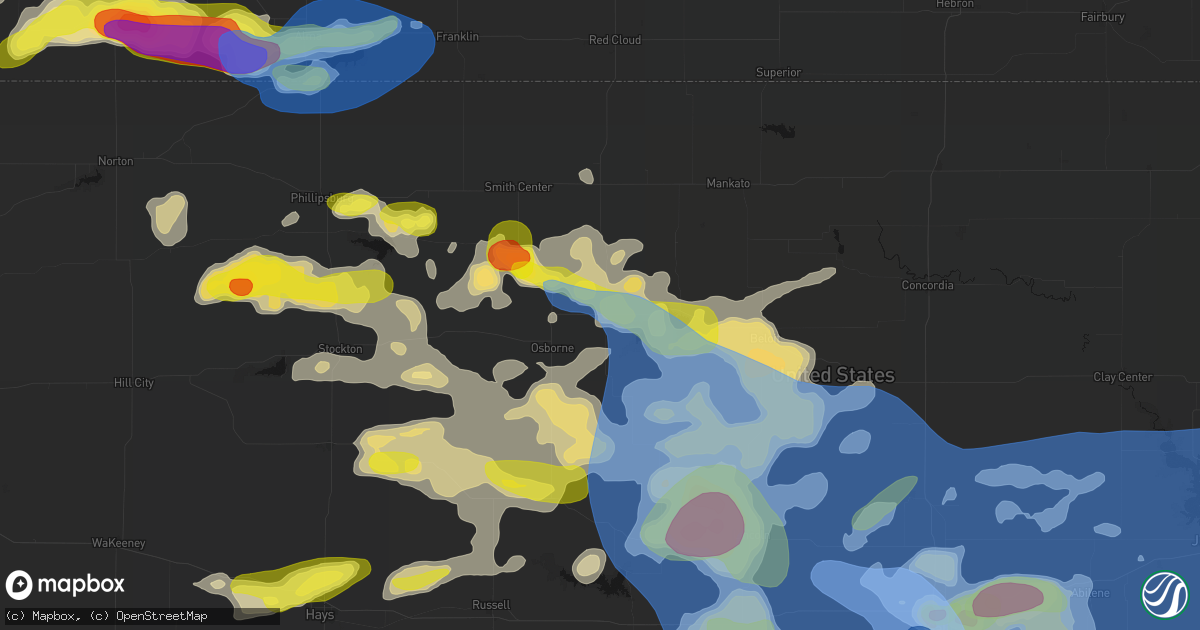Hail map in Downs, KS on June 8, 2026