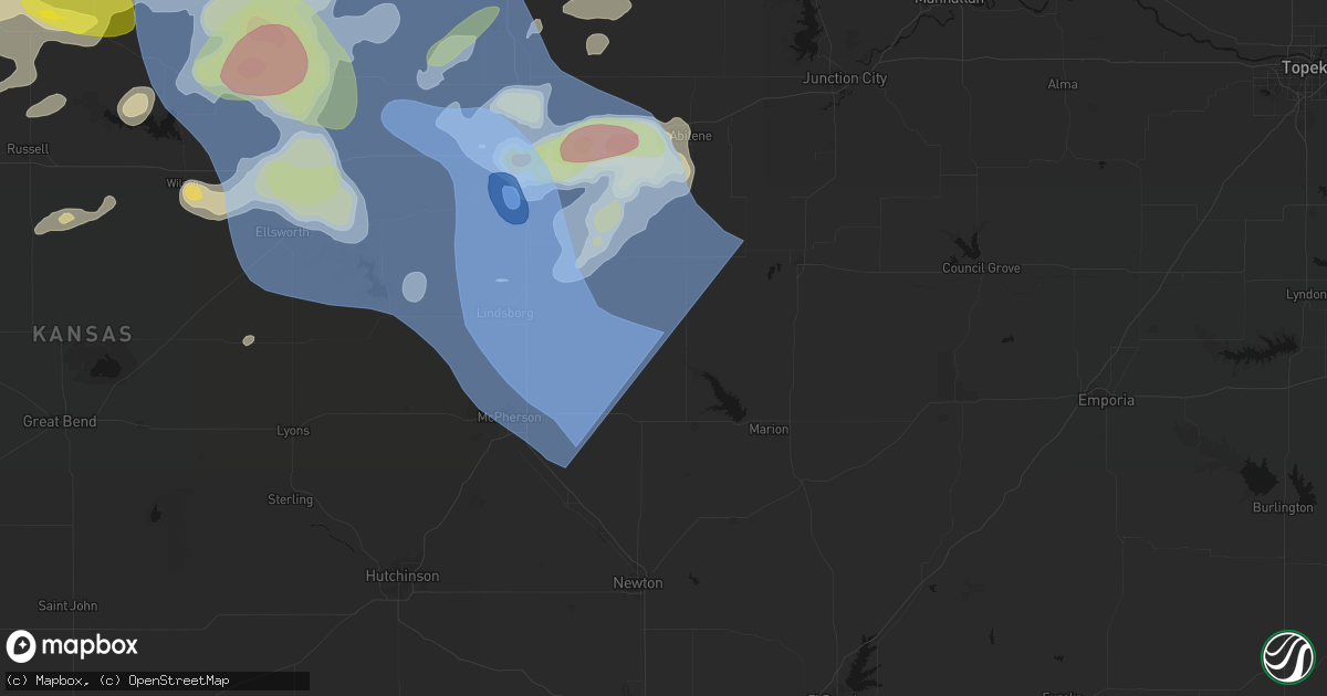 Hail map in Durham, KS on June 8, 2026