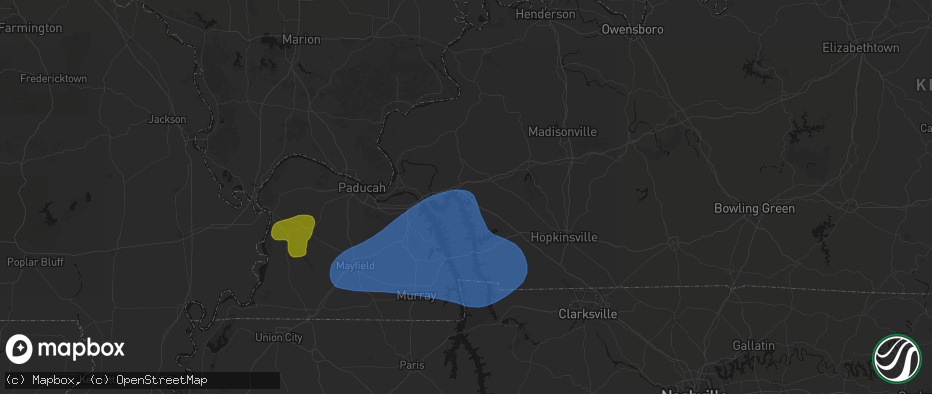 Hail map in Eddyville, KY on June 8, 2026