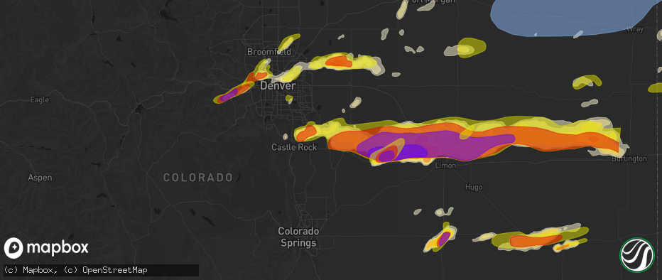 Hail map in Elizabeth, CO on June 8, 2026