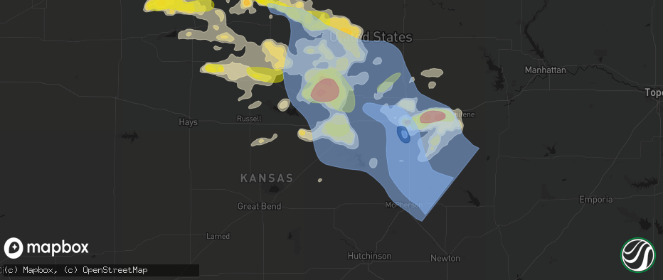 Hail map in Ellsworth, KS on June 8, 2026