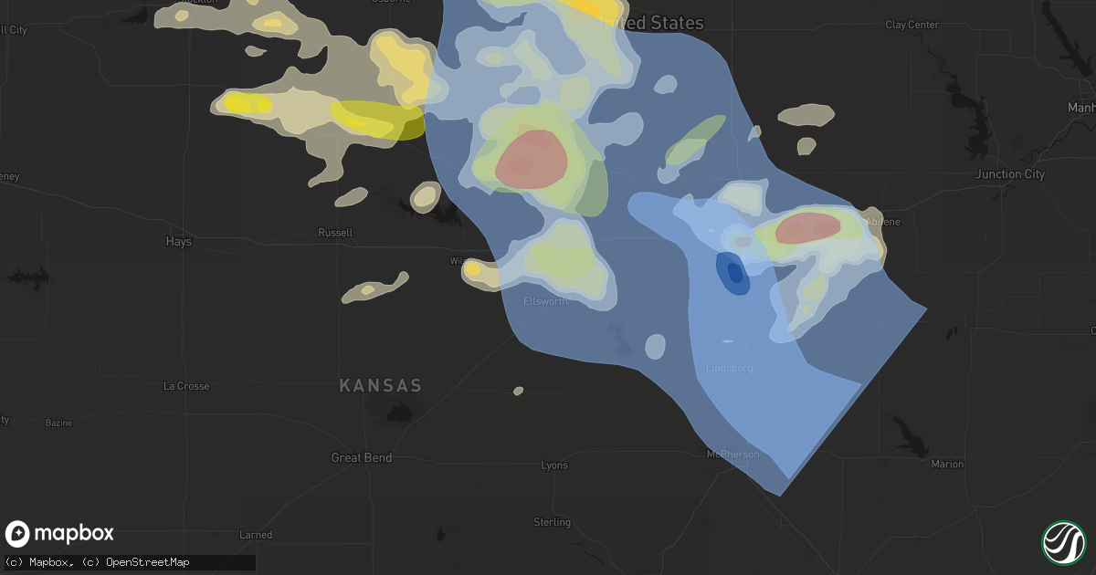 Hail map in Ellsworth, KS on June 8, 2026