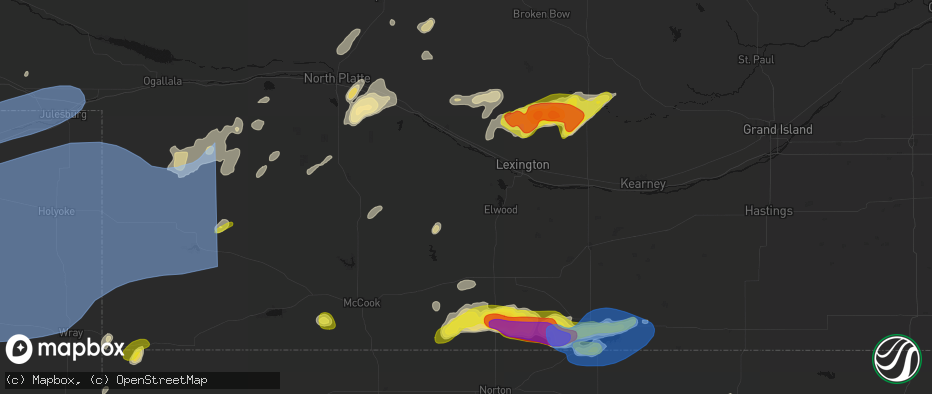 Hail map in Eustis, NE on June 8, 2026