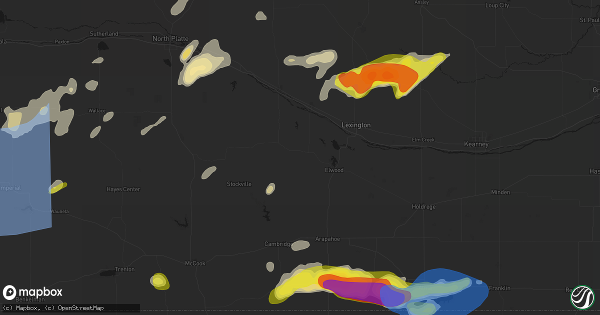 Hail map in Eustis, NE on June 8, 2026