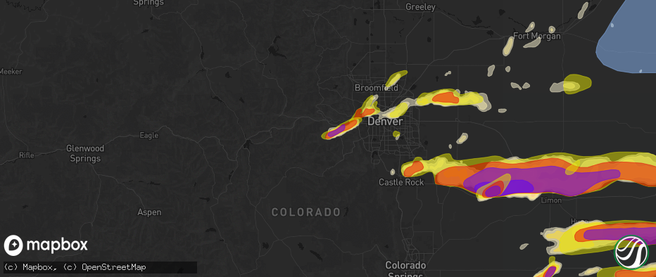 Hail map in Evergreen, CO on June 8, 2026
