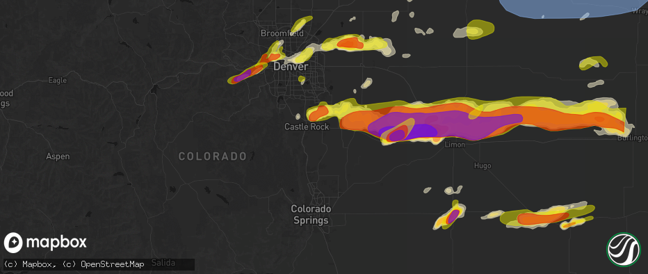 Hail map in Franktown, CO on June 8, 2026