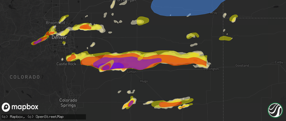 Hail map in Genoa, CO on June 8, 2026