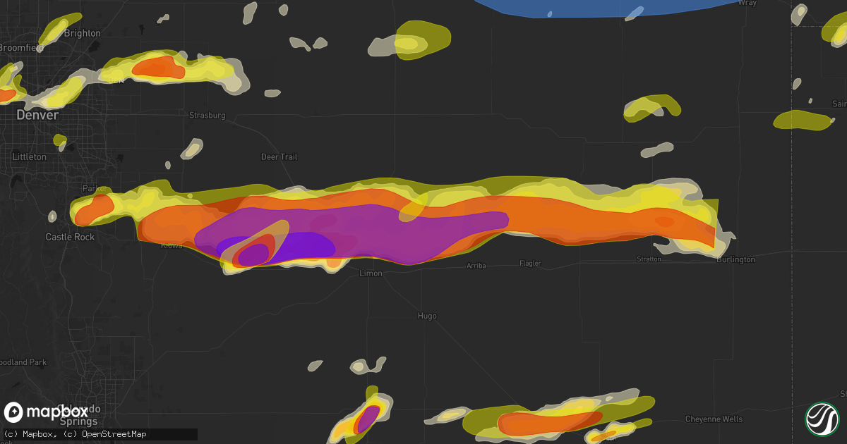 Hail map in Genoa, CO on June 8, 2026