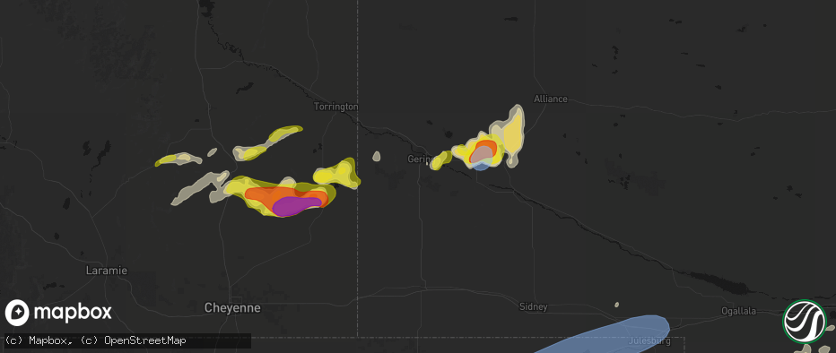 Hail map in Gering, NE on June 8, 2026