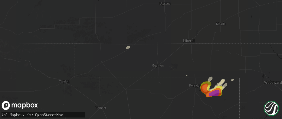 Hail map in Goodwell, OK on June 8, 2026