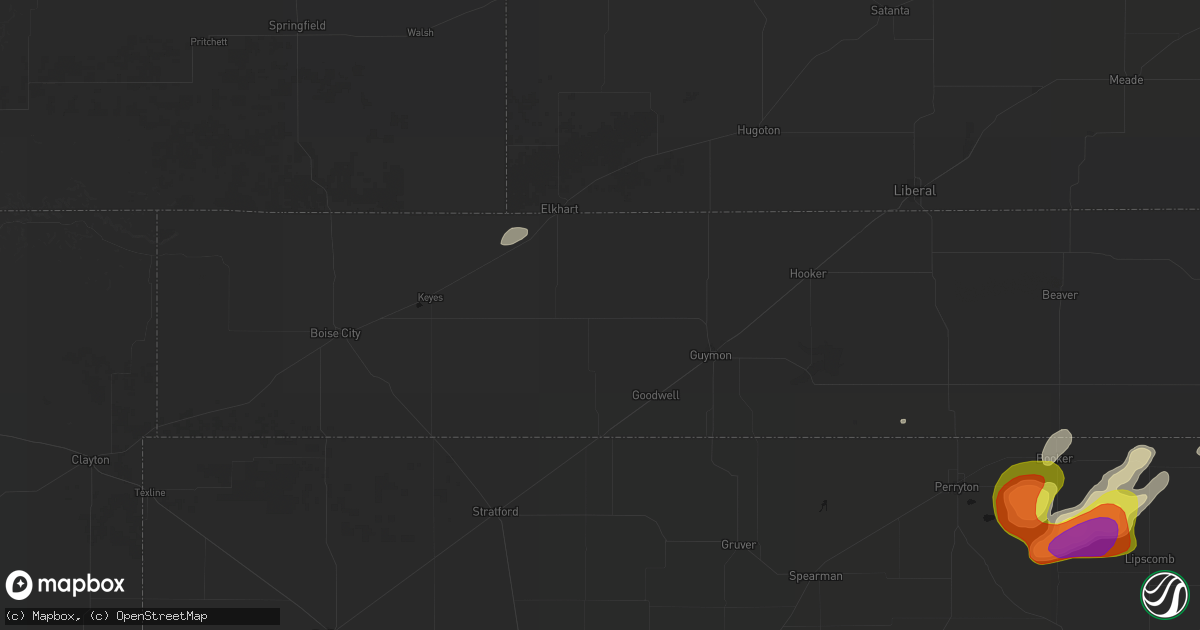 Hail map in Goodwell, OK on June 8, 2026