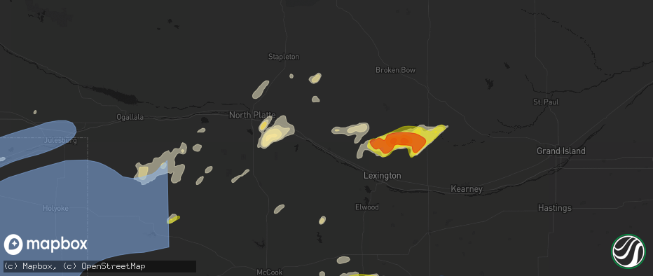 Hail map in Gothenburg, NE on June 8, 2026