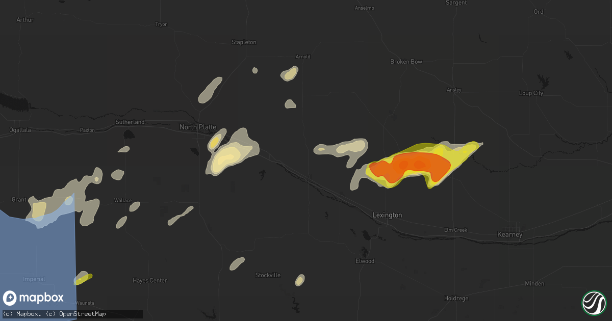 Hail map in Gothenburg, NE on June 8, 2026