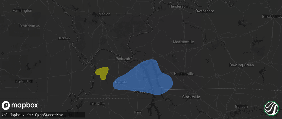 Hail map in Grand Rivers, KY on June 8, 2026
