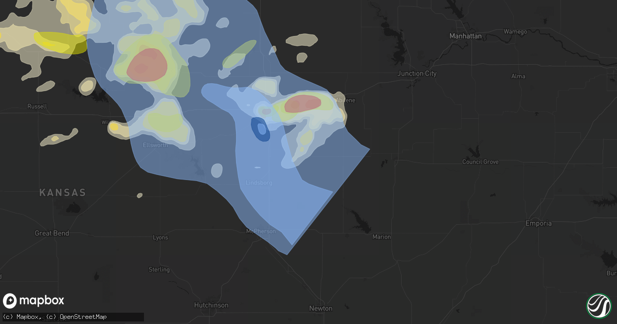 Hail map in Gypsum, KS on June 8, 2026