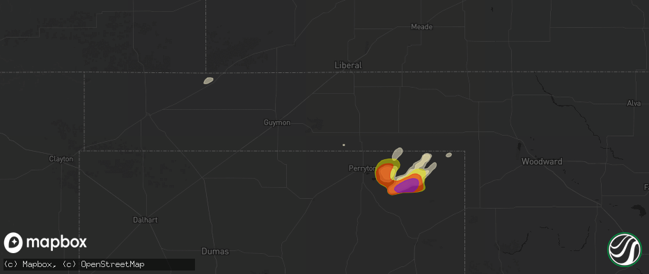 Hail map in Hardesty, OK on June 8, 2026