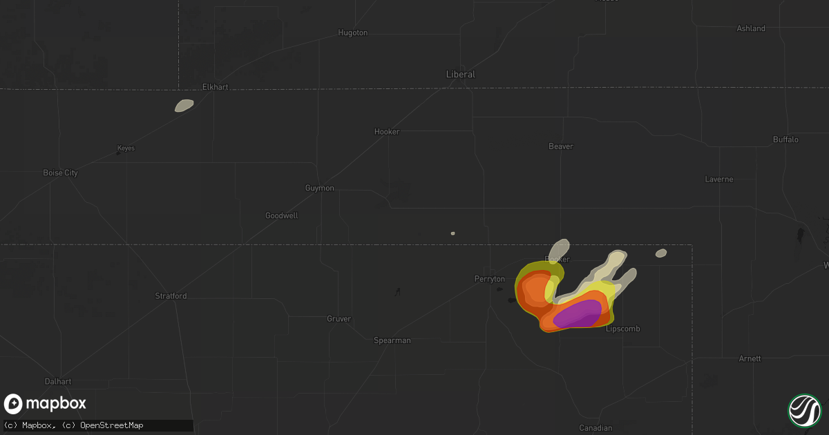 Hail map in Hardesty, OK on June 8, 2026