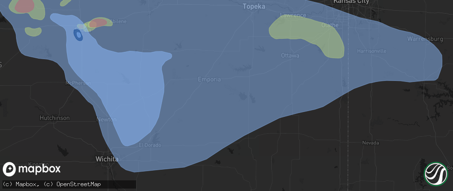 Hail map in Hartford, KS on June 8, 2026