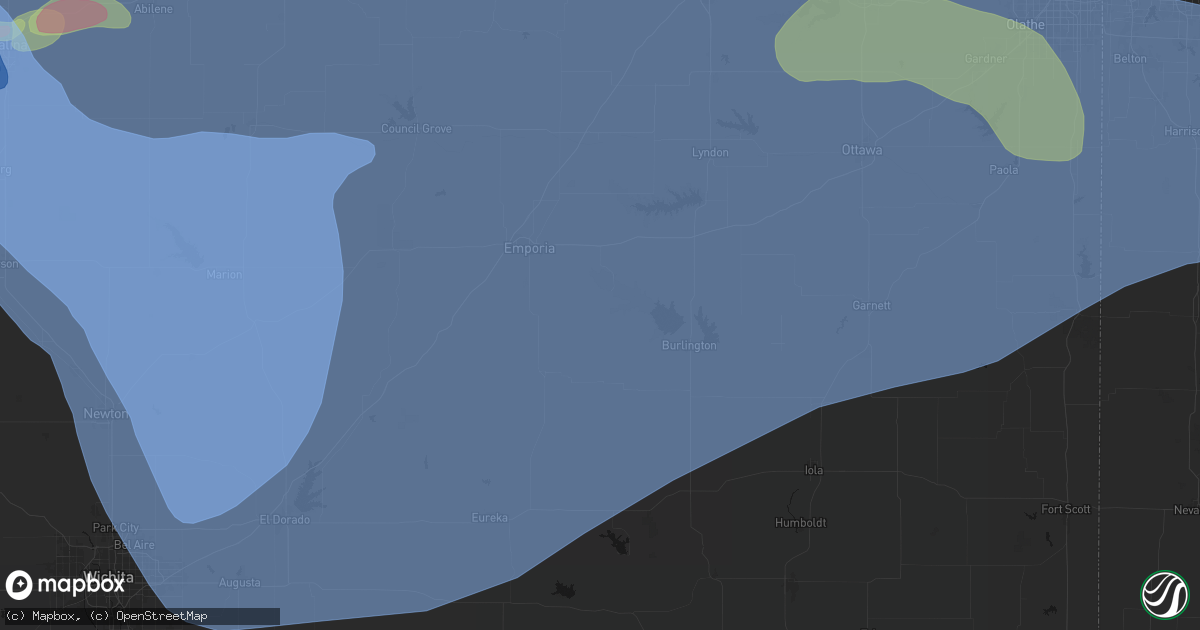 Hail map in Hartford, KS on June 8, 2026