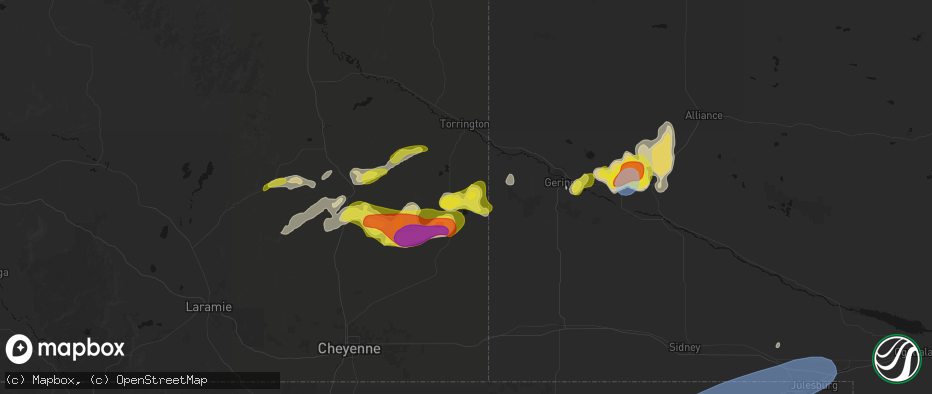 Hail map in Hawk Springs, WY on June 8, 2026