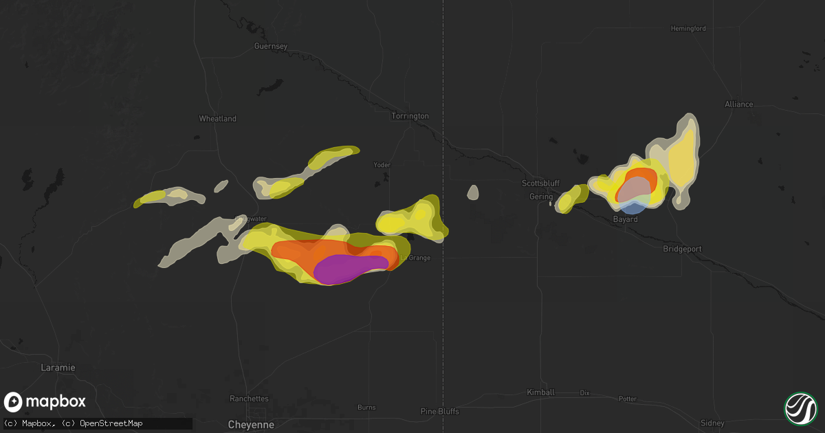 Hail map in Hawk Springs, WY on June 8, 2026