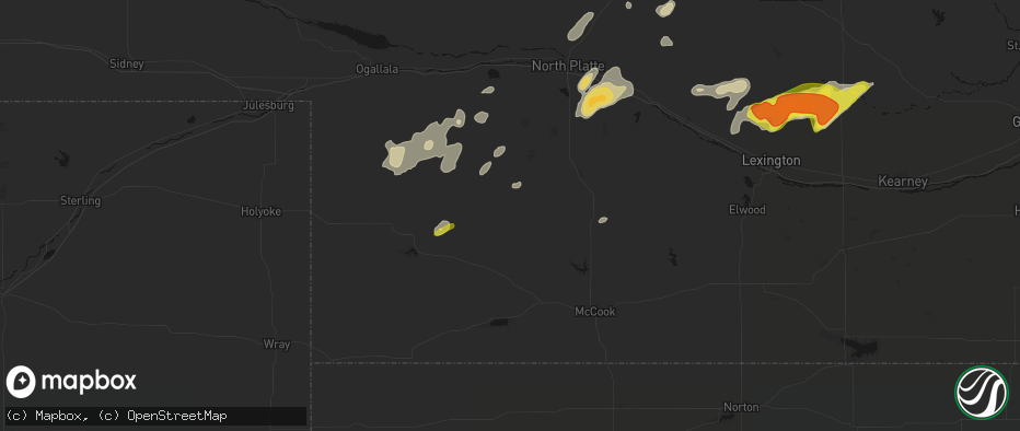 Hail map in Hayes Center, NE on June 8, 2026