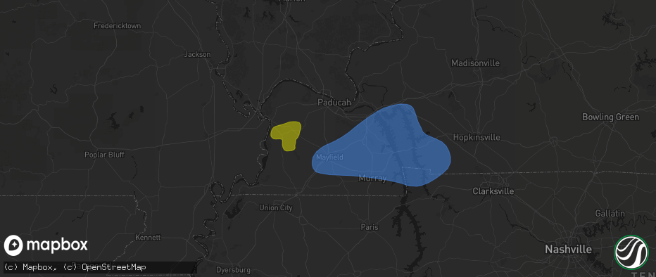 Hail map in Hickory, KY on June 8, 2026