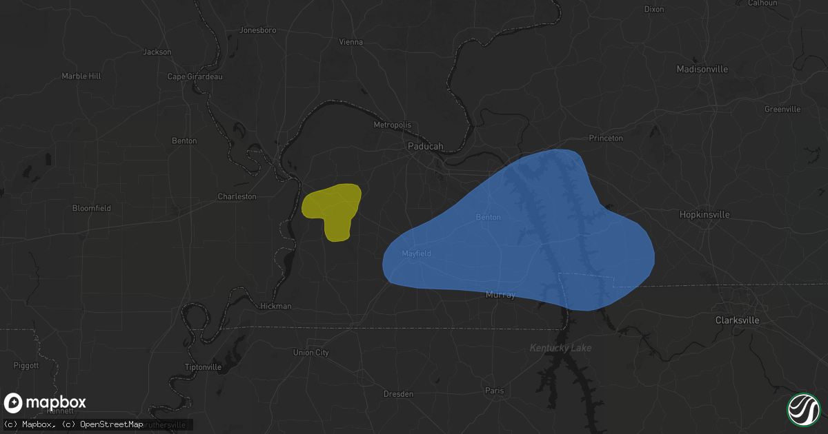 Hail map in Hickory, KY on June 8, 2026