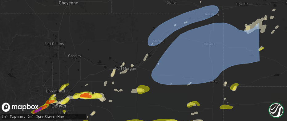 Hail map in Hillrose, CO on June 8, 2026