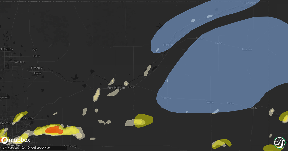 Hail map in Hillrose, CO on June 8, 2026