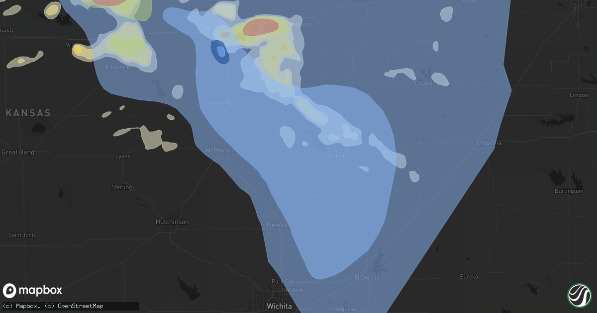 Hail map in Hillsboro, KS on June 8, 2026