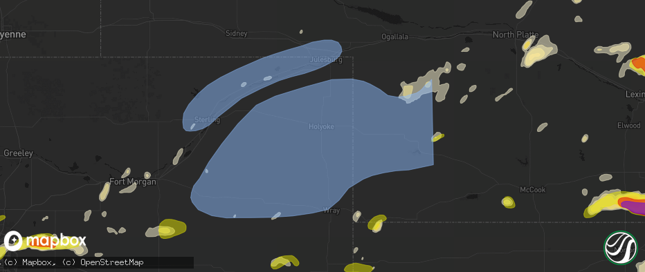 Hail map in Holyoke, CO on June 8, 2026