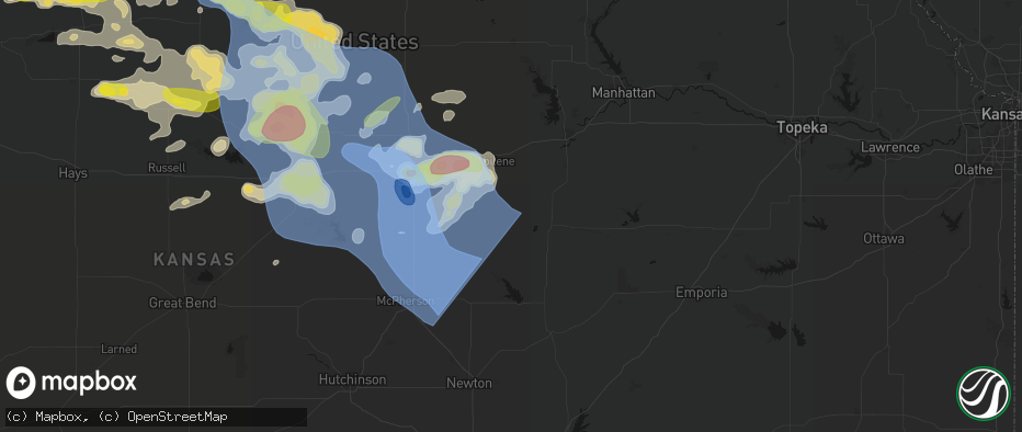 Hail map in Hope, KS on June 8, 2026