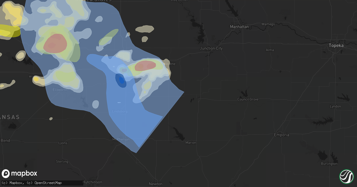 Hail map in Hope, KS on June 8, 2026