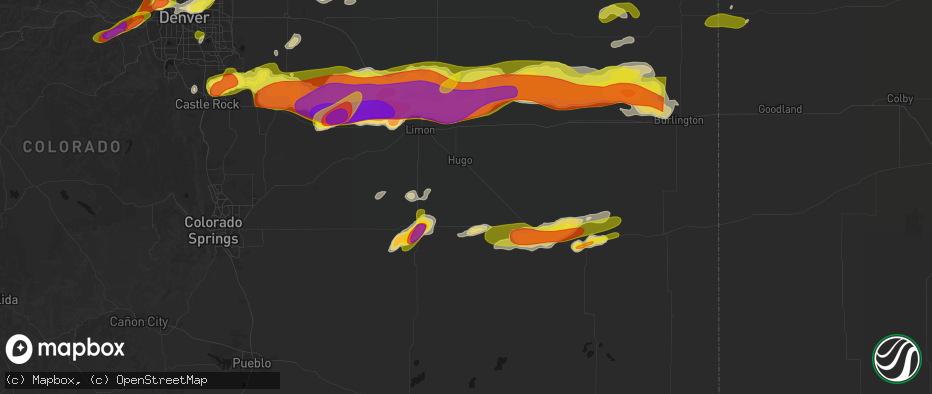 Hail map in Hugo, CO on June 8, 2026