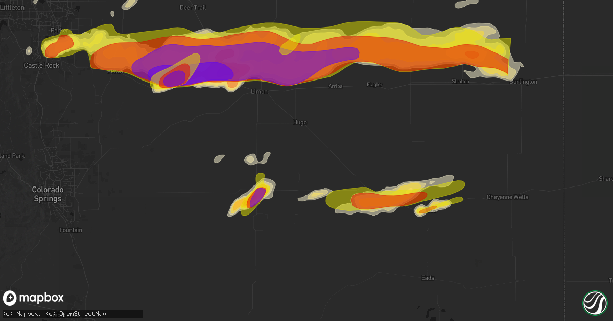 Hail map in Hugo, CO on June 8, 2026