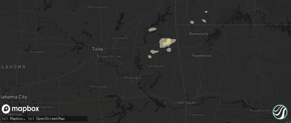 Hail map in Hulbert, OK on June 8, 2026