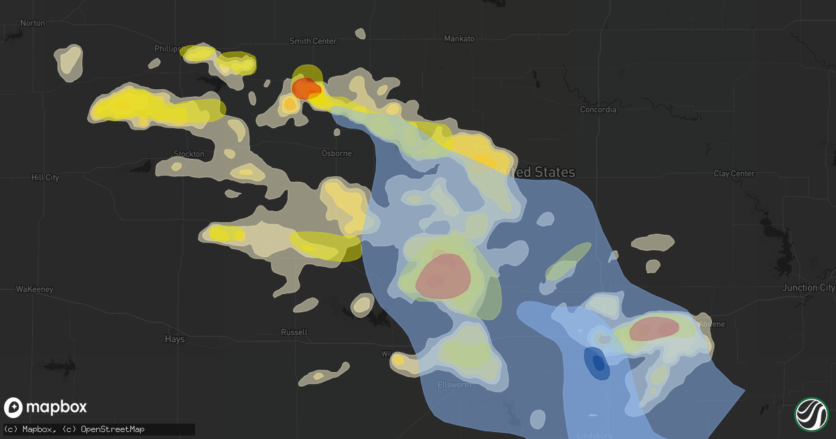 Hail map in Hunter, KS on June 8, 2026