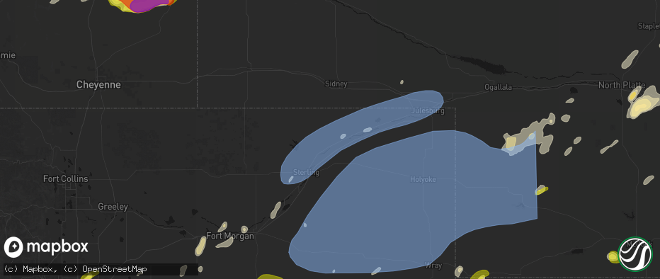 Hail map in Iliff, CO on June 8, 2026
