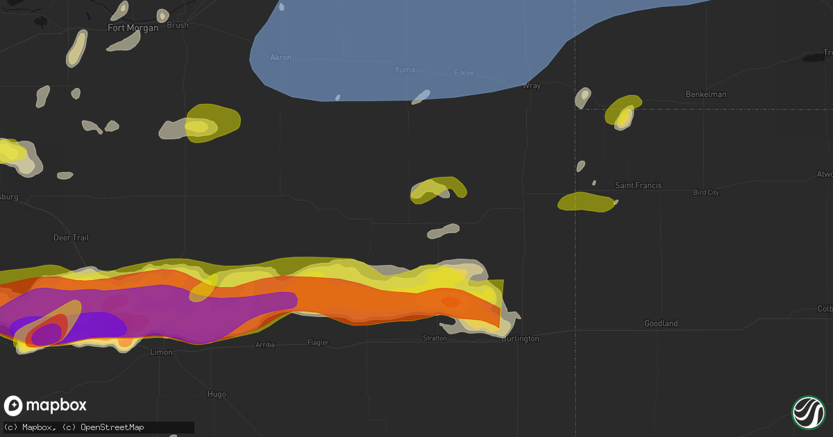 Hail map in Joes, CO on June 8, 2026