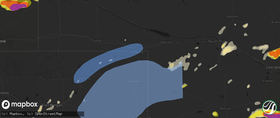 Hail map in Julesburg, CO on June 8, 2026