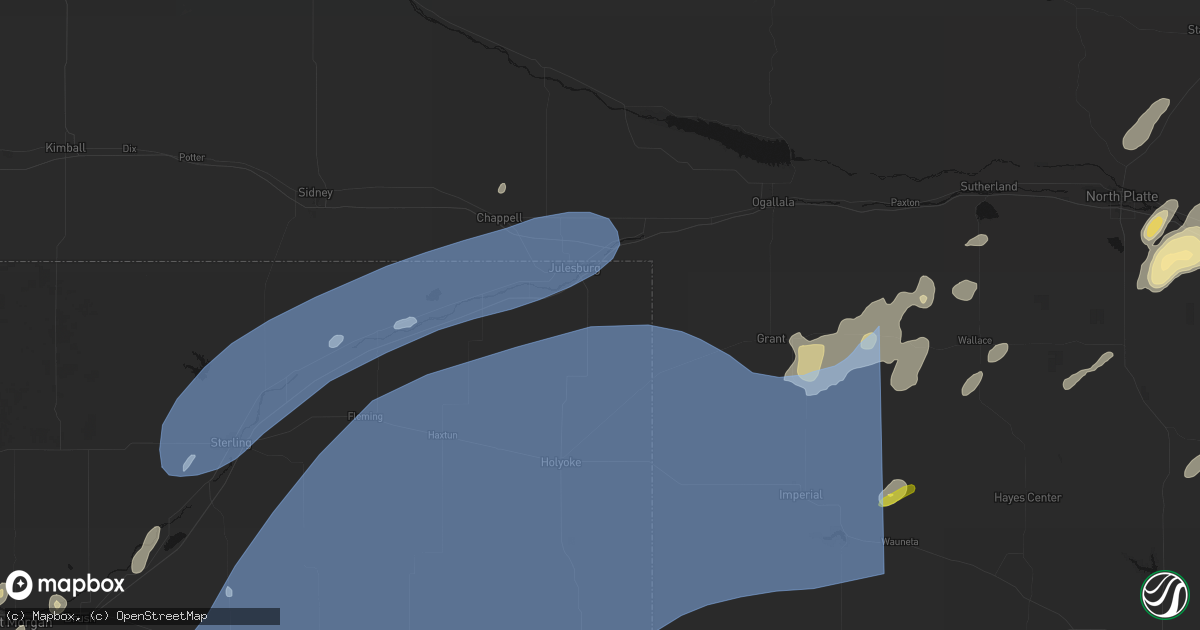 Hail map in Julesburg, CO on June 8, 2026