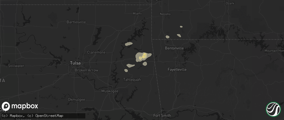 Hail map in Kansas, OK on June 8, 2026