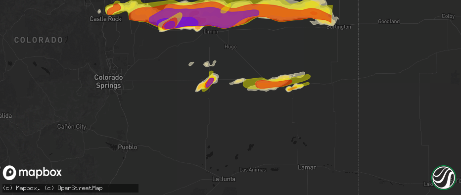 Hail map in Karval, CO on June 8, 2026