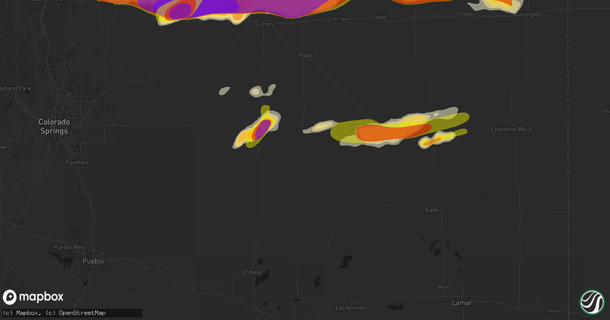 Hail map in Karval, CO on June 8, 2026